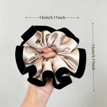 Autumn/Winter Velvet Pleated Ruffle Scrunchie For Women, Daily Wear, Patchwork Vintage Polyester Fiber Hair Tie, All Seasons - Champagne - View 2