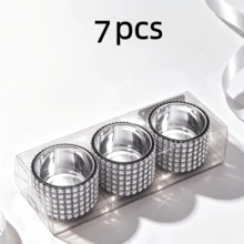 3/7Pcs Rhinestone Encrusted Silver Glass Tea Light Candle Holders, Shiny Votive Candle Cup, Table Centerpiece For Wedding, Birthday, Dinner Party, Home Decor, Gift - Silver Candle Holder - View 12
