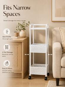Narrow Gap Rolling Storage Cart, Hollow Plastic Mobile Organizer Trolley With Casters, Multi-Purpose Space-Saving Storage Rack For Kitchen, Bathroom, Bedroom - Multicolor - View 3