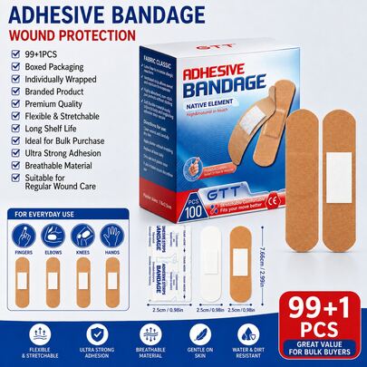 99+1 Pieces, Boxed, Individually Packaged, Brand Product, Elastic Band-Aids, Sterile Wound Care, Long Shelf Life, With Extremely Strong Adhesive Force, Breathable Band-Aids, Suitable For Routine Wound Dressing, Suitable For Multiple Areas Usage