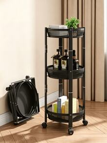 3‑Tier Folding Rolling Storage Cart, Metal Utility Shelf, Rotatable And Foldable Storage, Space‑Saving, Stable Structure, Multi‑Layer Mobile Storage Shelf, Suitable For Kitchen, Living Room, Bathroom And Dormitory - Multiple Specifications - View 4