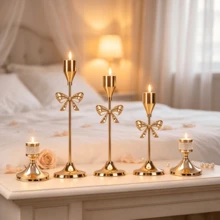 WAXJJDW Elegant Gold Bow Crystal Candle Holder Set, Multi-Height Metal Candle Stands, Suitable For Wedding, Christmas, Halloween, Thanksgiving, New Year Party Home Tabletop Decor - Romantic Butterfly Style - View 6