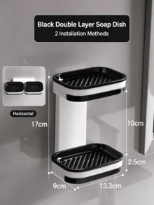 1pc Wall-Mounted Soap Holder, Modern Minimalist Style, High-Quality Durable ABS-PP Composite Material, Double-Layer Drainage Tray, Horizontal And Vertical 2-Way Installation Design, Bathroom Sink Soap Storage Organizer, Home Bathroom Decor, Suitable For Winter - Soap Box - View 9