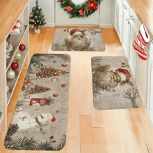 1/2/3pcs Christmas Theme Kitchen Rugs, Flannel Kitchen Rugs, Comfortable Soft Absorbent Non-Slip Machine Washable With Non-Slip Backing, Multi-Functional Home Floor Mats For Entrance, Living Room, Bedroom, Kitchen, Dining Room, Bathroom, Laundry Room, Patio, Hallway, Christmas Holiday Decoration Home Decor - Multicolor - View 4