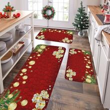 1/2/3pcs Christmas Theme Kitchen Rug, Flannel Kitchen Rug, Comfortable Soft Absorbent Non-Slip Machine Washable With Backing, Multi-Functional Home Floor Mat, Suitable For Entryway, Living Room, Bedroom, Kitchen, Dining Room, Bathroom, Laundry Room, Patio, Hallway, Holiday Christmas Decoration Mat - Multicolor - View 4