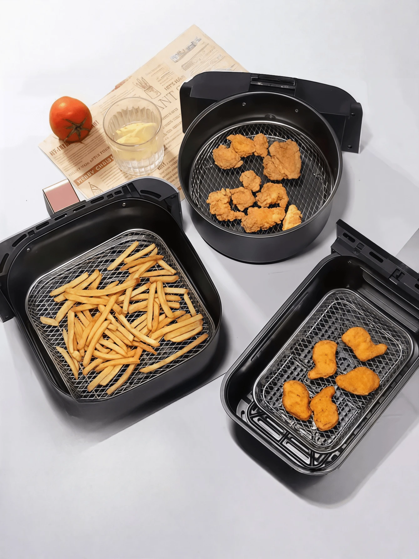 Stainless Steel Fry Basket, Square Small French Fry Deep Fry Basket, Suitable For Restaurant American Fried Foods, Kitchen Chicken And Fries, With Drainage Strainer, Cafe Essential, Home Grill And Steamer Rack Set, Stainless Steel Air Fryer Accessory Set, Air Fryer Rack, Air Fryer Crisper Basket, Non-Stick Round Crisper Pan With Mesh Rack, For Baking Tray, Kitchen Tools, Kitchen Accessories - Silver - View 1