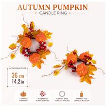 Autumn Harvest Pumpkin Wreath, 15 Inch Artificial Maple Leaf Wreath With Orange Pumpkins And Berries, Suitable For Front Door, Wall And Fireplace Decoration - Pumpkin Berries - View 15