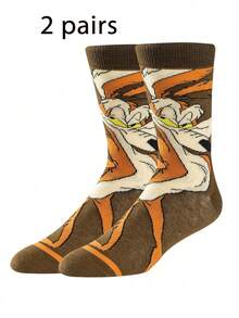 1/2 Pairs Warner Bros Vintage Cartoon Character Colorblock Creative Street Style Mid-Calf Socks, Fun Christmas Gift Socks - Multicolor - View 9