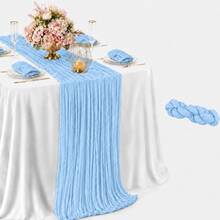 10 Pack Light Blue Cheesecloth Table Runner, Boho Gauze Table Runner, Rustic Semi Sheer Fabric Table Runner For Wedding, Bridal Shower, Baby Shower, Birthday Party, Farmhouse Dining Table Decor, Table Centerpiece And Home Decoration - Light Blue - View 13