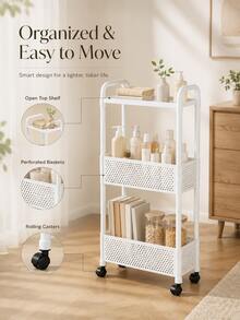 Narrow Gap Rolling Storage Cart, Hollow Plastic Mobile Organizer Trolley With Casters, Multi-Purpose Space-Saving Storage Rack For Kitchen, Bathroom, Bedroom - Multicolor - View 2