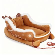 Tempat Tidur Hewan Peliharaan Bentuk Kereta Luncur Natal, Sofa Tempat Tidur Anjing & Kucing Musim Dingin yang Lembut dan Hangat, Pinggiran Bulu Tebal, Alas Anti Selip, Interior Luas, Sarang Tidur Liburan, Cocok untuk Hewan Peliharaan Kecil dan Sedang - MultiWarna - View 11