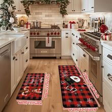 1/2/3pcs Christmas Theme Kitchen Rug, Flannel Kitchen Mat, Comfortable Soft Absorbent Non-Slip Machine Washable With Anti-Slip Backing, Multi-Functional Home Floor Mat Suitable For Doorway, Living Room, Bedroom, Kitchen, Dining Room, Bathroom, Laundry Room, Patio, Entryway, Holiday Christmas Decor Mat - Multicolor - View 16