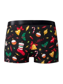1PC Funny Christmas Cat Print Boxer Underwear Novelty Festive Underwear - Multicolor - View 5