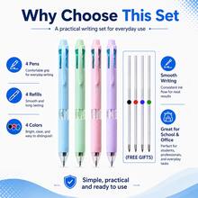 4 Paket Pulpen Ballpoint Multiwarna 4-in-1 dengan 4 Isi Ulang Gratis, Tinta Hitam Merah Biru Hijau, Pulpen Tarik dengan Pegangan Nyaman untuk Pelajar, Sekolah, Kantor, Mencatat, Menulis Jurnal, Perencanaan, dan Menulis Sehari-hari - Pencampuran Warna - View 11