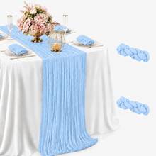 10 Pack Light Blue Cheesecloth Table Runner, Boho Gauze Table Runner, Rustic Semi Sheer Fabric Table Runner For Wedding, Bridal Shower, Baby Shower, Birthday Party, Farmhouse Dining Table Decor, Table Centerpiece And Home Decoration - Light Blue - View 7