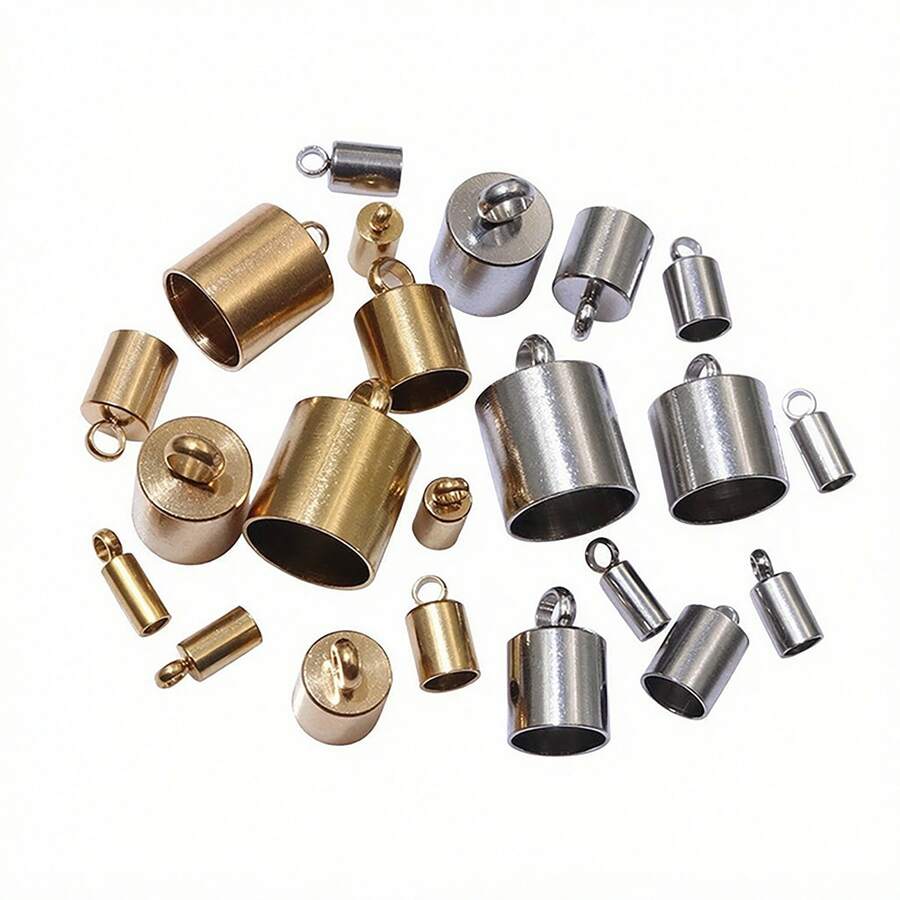10pcs Stainless Steel Crimp End Caps Leather Cords End Tip Beads Caps PVD Plated Gold Clasps DIY Jewelry Making Finding Supplies - Cord End Caps - View 1