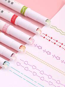 Bolígrafos resaltadores con patrón floral de onda de 6 colores, bolígrafos de planificador con lindo contorno para manualidades y scrapbooking - Multicolor - Ver 8