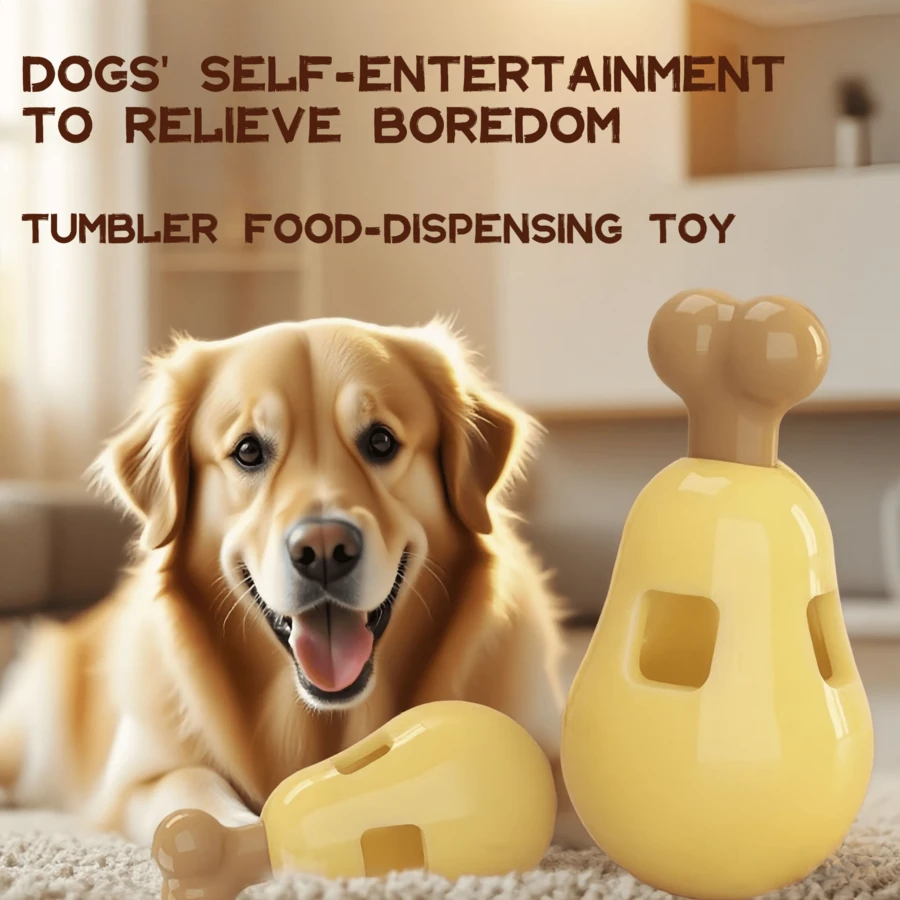 1pc Chicken Leg Wobble Dog Toy, Treat Dispensing Chew Toy, Teeth Grinding Self-Entertainment Boredom Relief Pet Toy - Yellow - View 1