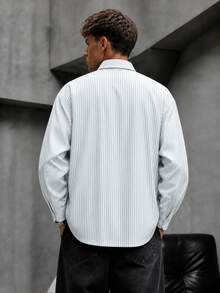 Krometka Men's Striped Floral Pattern Loose Lapel Long Sleeve Shirt, Street Style Oversize Casual Blouse - Green - View 2