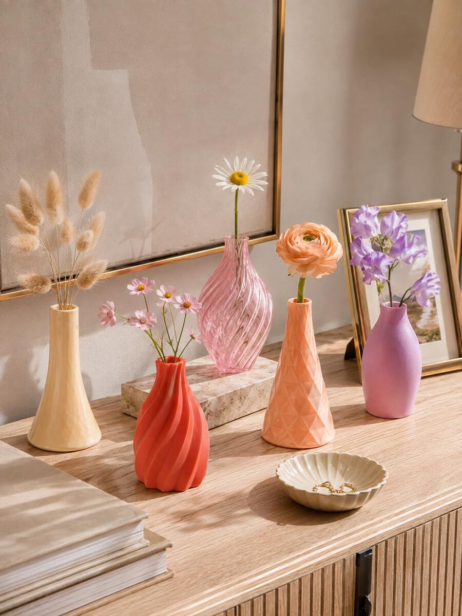 1pc/5pcs Mini Vase Set, Colorful Small Vases, Suitable For Single Stem Flowers, Dried Flowers And Artificial Flowers, Modern Desktop Decor, Suitable For Living Room, Bedroom, Office, Windowsill, Dining Table, Wedding Centerpiece Decor, Home Decor And Housewarming Gift - Multiple Styles - View 1