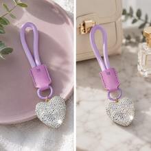 1PC Rhinestone Heart Keychain, Sparkling Crystal Heart Bag Charm, Lavender Wristlet Key Ring, Cute Handbag Backpack Pendant, Fashion Accessory - Multicolor - View 4