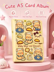 Cute Bear & Dessert Print PU Notebook, Snap Closure Loose-Leaf Diary, Student Daily Writing Cute Diary Planner - Multiple Styles - View 6