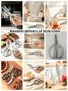 Tijeras de cocina afiladas de acero inoxidable multifuncionales, cuchillo plegable de bolsillo, juego de cuchillos, accesorios de cocina, adecuados para Acción de Gracias y Navidad, artículos esenciales para camping, almacenamiento y organización de cocina, juego de vajilla, decoración del hogar de otoño, bandeja - Multicolor - Ver 10