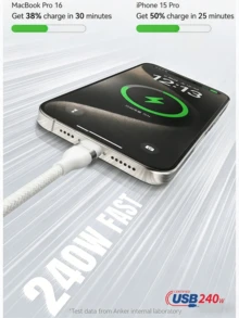 anker A82E2 USB-C Braided Charging Cable Type-C Fast Charging Cable Reinforced Interface Design High-Density Braided Outer Layer Flexible Durable And Tangle-Free Suitable For Phones Tablets Laptops Daily Device Charging - Multicolor - View 3