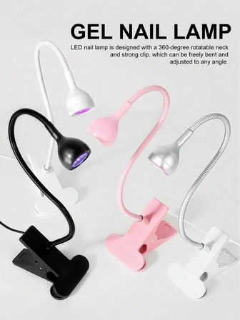 LIMEGIRL 1pc LED UV Nail Lamp, For Curing Gel Nail Polish, Clip-On Flexible Desk-Top Mini USB Nail Lamp, Portable Nail Dryer, Nail Salon Tool, Small Nail Lamp With Clip, Bendable, Highly Flexible, USB Powered, One-Touch Start