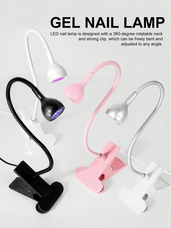 LIMEGIRL 1 pieza Lámpara LED UV para uñas, para curar esmalte de uñas en gel, lámpara de uñas mini de escritorio con clip USB flexible, secador de uñas portátil, herramienta de salón de uñas, lámpara de uñas pequeña con clip, flexible y doblable, alimentada por USB, encendido con un solo toque