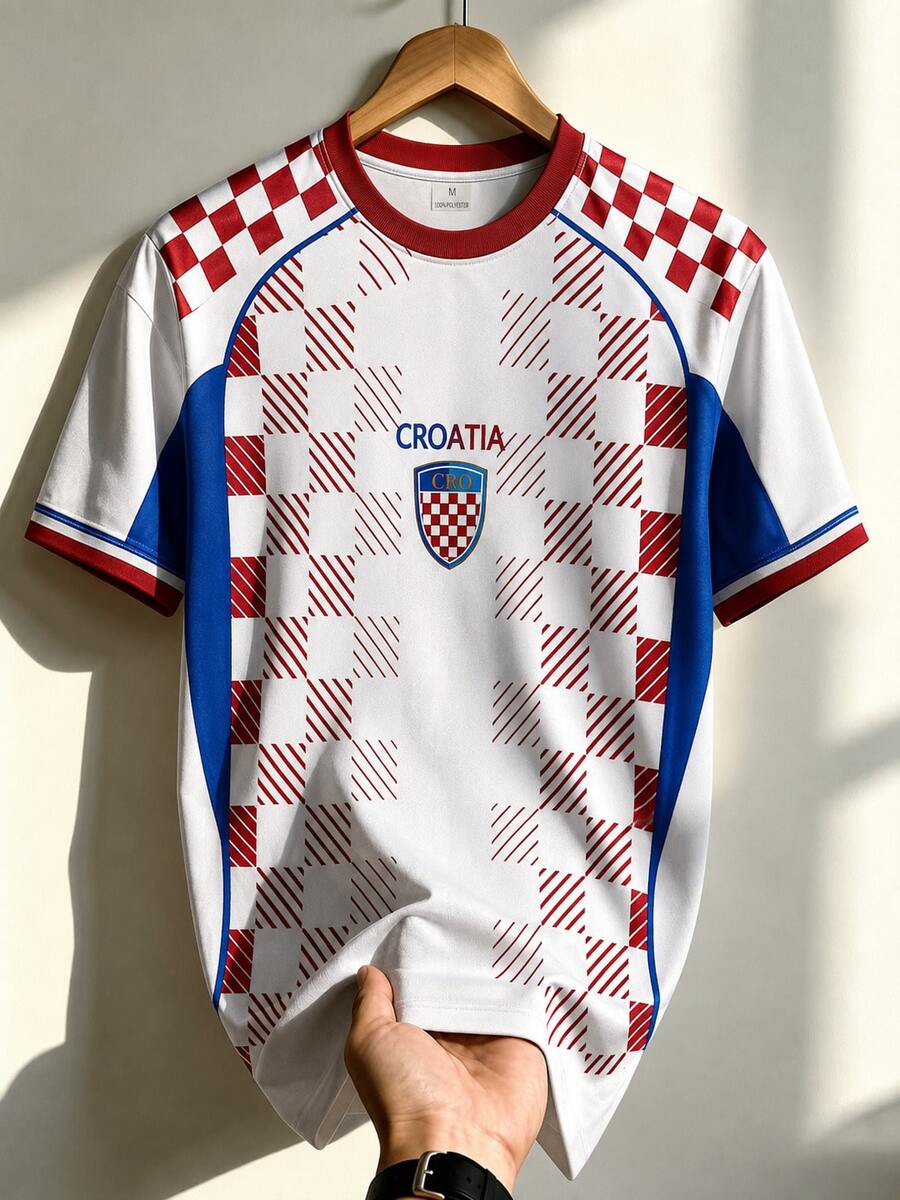 Croatia World Cup Men's & Youth Soccer Jersey, Round Neck Comfortable Sports Top, Red, Autumn Style