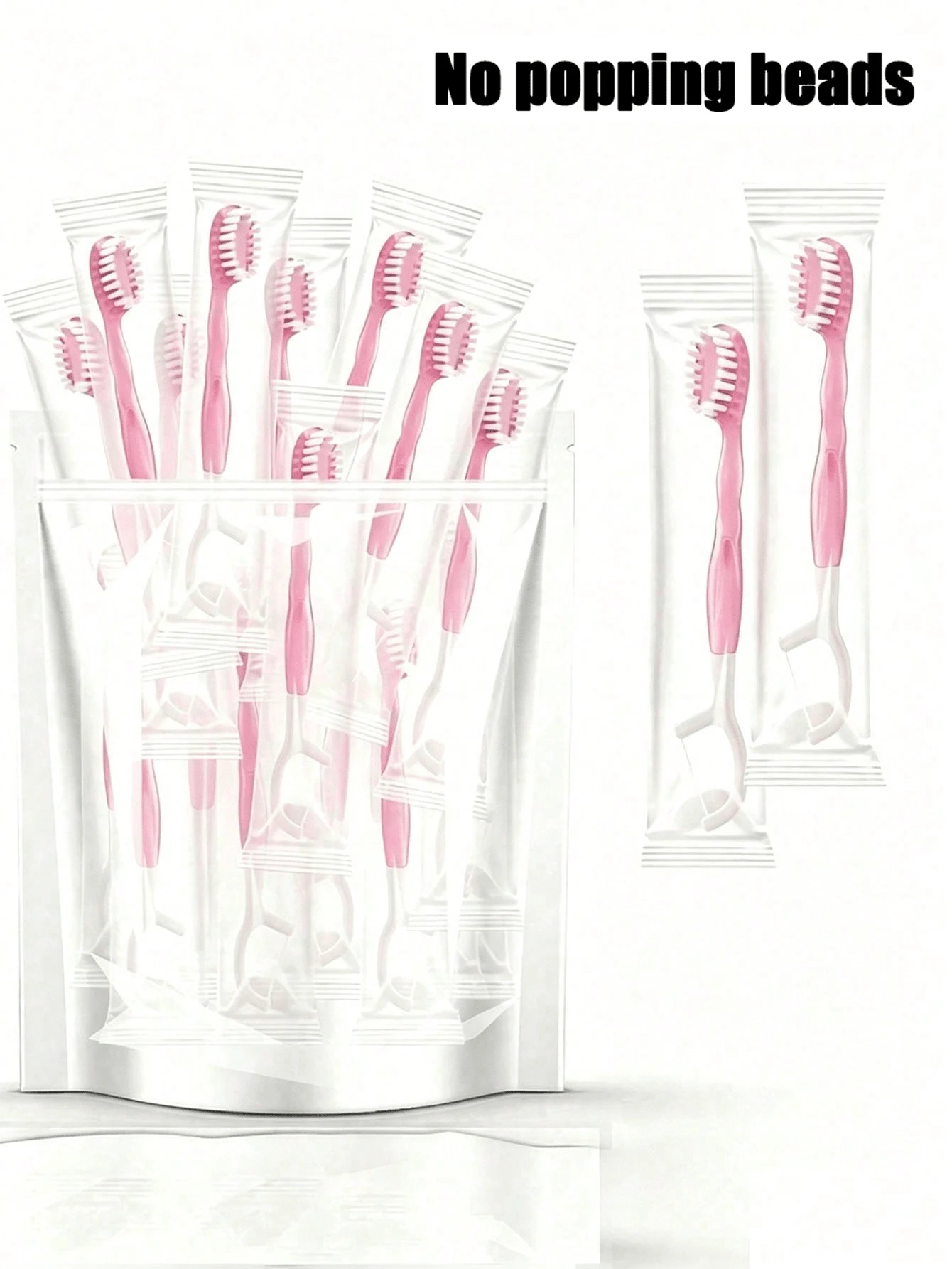 10/20/30/50pcs Pink Disposable Toothbrush Set, Mini Travel Toothbrush With Floss And Toothpick, Individually Wrapped, Suitable For Office And Travel (No Beads) - Pink - View 1