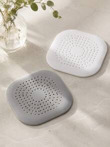 2pcs Silicone Sink Drain Filter Pad, Square Rounded Corner Shower Hair Catcher, Reusable Drain Filter Cover, Suitable For Bathroom Bathtub Kitchen Sink, Anti-Clogging Hair And Debris Plug, Gray And White Optional - Multicolor - View 9