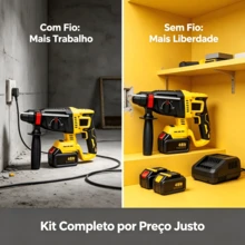 Conjunto de Furadeira de Impacto Sem Fio 48V 3 em 1: Furadeira de Impacto e Martelo Hidráulico Profissional | Bateria recarregável de alta potência para concreto, paredes, alvenaria, construção e reformas - Amarelo - Visão 4