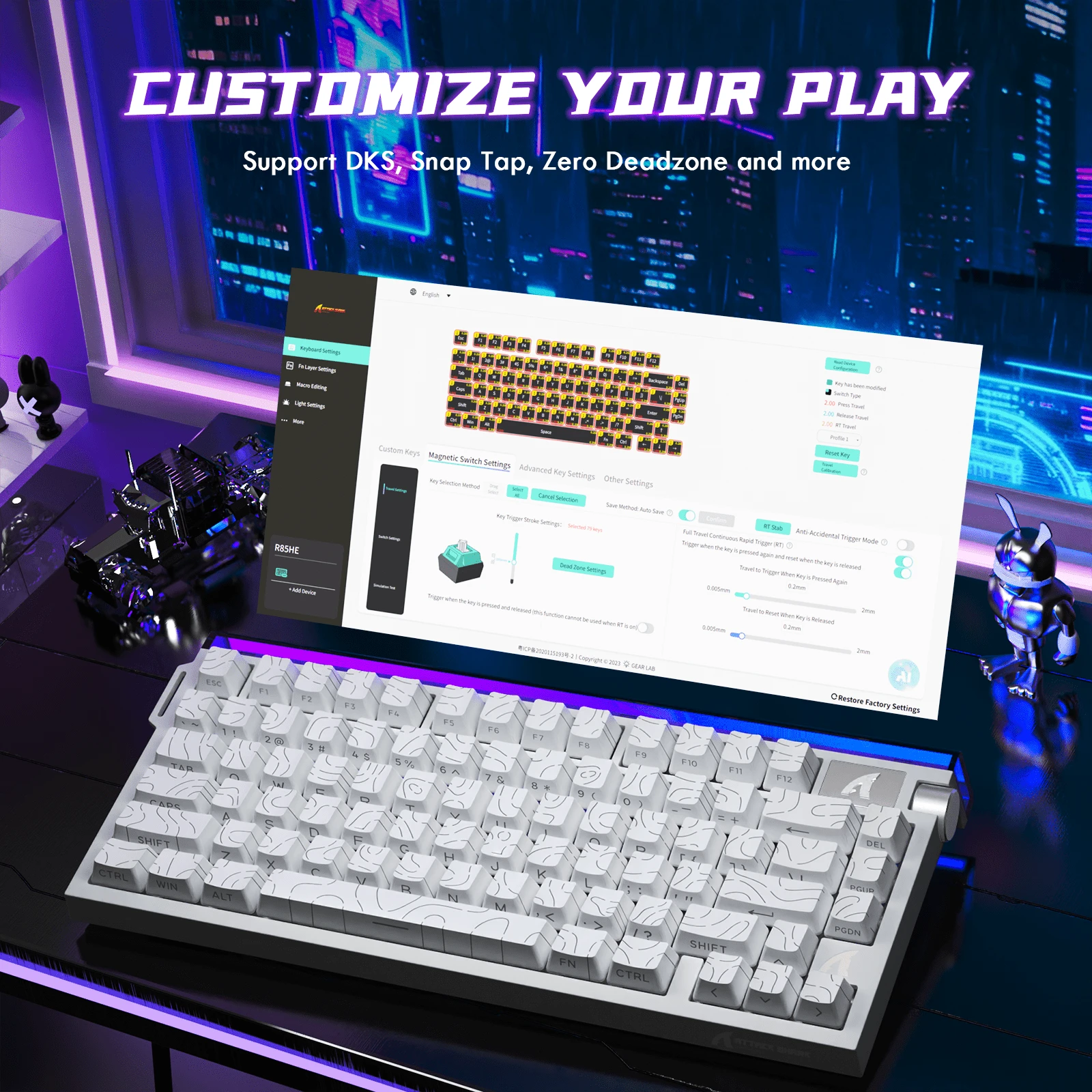 ATTACK SHARK R85 HE 75% Magnetic Wired Gaming Keyboard,8KHz Polling Rate Rapid Trigger,0.005mm RT Precision,256K Scan Rate,Custom Hot-Swappable,Web Driver PC Keyboard For Gamer/Win/Mac - View 1