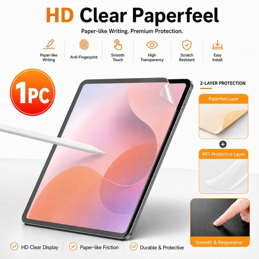 1片紙感螢幕保護貼，適用於 iPad 10代 10.9 吋 (2022)/11代 A16 (2025)，磨砂 PET 材質，書寫順滑，觸控筆友善，高靈敏度，防眩光，防指紋，超薄奈米柔性膜，易安裝，紙般觸感，[相容 Face ID 與 Apple Pencil]，耐刮損，無氣泡 - 無色 - 查看 1