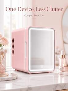 SMEGGEMS Mini Fridge With Makeup Mirror, 4L Mini Skincare Fridge, With Adjustable LED Light Mirror, Cooling And Heating Functions, Can Store Cosmetics And Food, Portable Mini Fridge, Suitable For Bedroom, Office And Car, Perfect As A Gift - Baby Pink - View 6