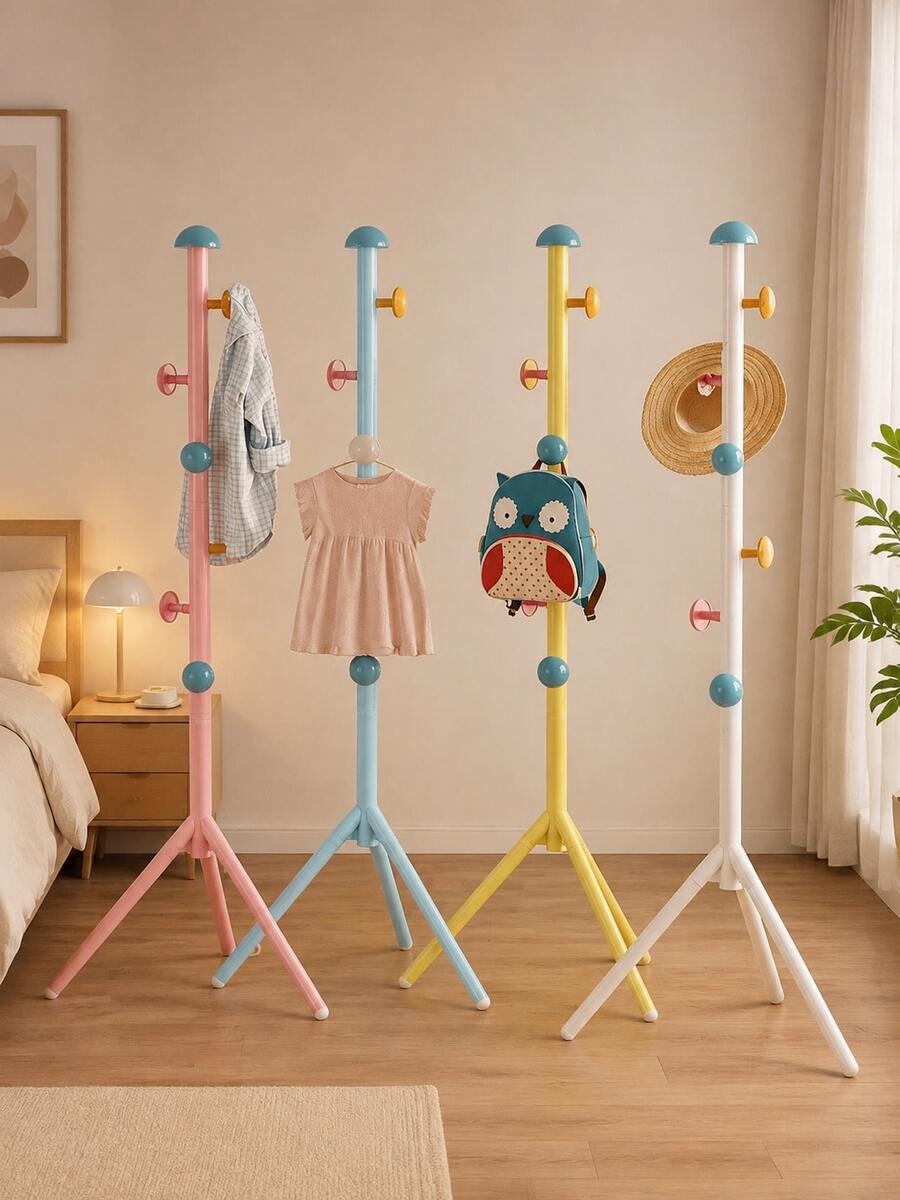 1pc 65inch/165cm Colorful Iron Free-Standing Coat Rack With 7 Mushroom-Shaped Hooks, Cute Macaron Color Space-Saving Clothes Rack, Rounded Hooks, Stable Tripod Base, Suitable For Bedroom, Dorm Or Entryway To Hang Clothes, Hats And Bags - Multiple Styles - View 1
