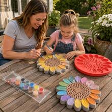 1pc DIY Sunflower & Butterfly Cement Stepping Stone Mold, Includes 12-Color Paint Set, Reusable Garden Path Stone Making & Lawn Art Decor Tool - A - View 3