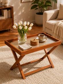 Foldable Side Table, Portable Folding Tray Table, Compact Sofa End Table, Suitable For Adults, Elderly And Students, Applicable For Living Room, Bedroom, Balcony, Dormitory And Office, Suitable For Placing Coffee, Snacks, Books, Suitable For Reading And Daily Storage - Brown - View 8