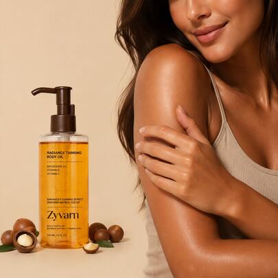 Zyvarn Radiance Tanning Body Oil With Macadamia Oil & Vitamins – Women Summer Outdoor Tanning Oil For Deep Bronze Glow, Hydrating Non-Greasy Formula For Even Natural-Looking Tan, 120ml