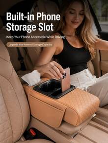 Multifunctional Car Armrest Storage Box With Cup Holder, Tissue Box, Phone Slot And Side Storage Pocket, Universal Center Console Armrest Organizer, Car Interior Accessory - A - View 5