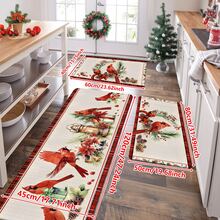 1/2/3pcs Christmas Theme Kitchen Rugs, Flannel Kitchen Mats, Comfortable Soft Absorbent Non-Slip Machine Washable With Non-Slip Backing, Christmas Red Cardinal Pine Cone Wreath Pattern, Suitable For Doorway, Living Room, Bedroom, Kitchen, Dining Room, Bathroom, Laundry Room, Entryway, Multi-Functional Home Holiday Decor Mat - Multicolor - View 15