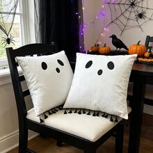 1PC Fun Little Ghost Fringe Pillowcase, Simple Ghost Pattern, Machine Washable, Double-Sided Printing, Zipper Closure, Suitable For Car Backrest Cover, Home, Sofa, Bedroom And Office Decoration Pillowcase, Halloween Pillowcase (Excluding Pillow Core) - Multicolor - View 11