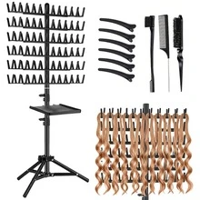 Adjustable Height 144-Slot Hair Braiding Rack With Storage Tray, Complete Hair Extension Separation & Fixing Stand Set, Includes 6 Hair Clips And 3 Hair Brushes, Suitable For Salon, Home And Travel, Securely Fixes Hair Extensions, Ideal For Braiding - View 1