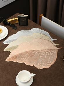 1-12pcs Gold Leaf Vein Heat-Insulated Placemats, Vintage Luxury PVC Asymmetrical Leaf Shape Waterproof Table Mats For Wedding, New Year, Family Gathering Table Decor - Multicolor - View 6