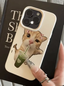 1件 白色抹茶貓極簡風個性化 TPU 防震全包覆手機殼，適用於 Apple 18 17 16 15 14 13 12 11 Pro Max Air 及系列 - 彩色 - 查看 4