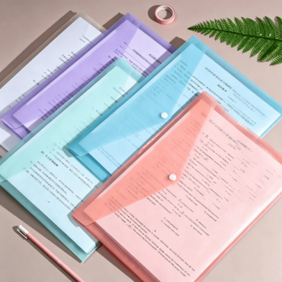 Carpetas de Archivo con Botón de Presión Color Morandi, Bolsa Sobre de Documentos PP Impermeable A4, 1 Pieza / 4 Piezas Opcional para Organizador de Papel de Oficina y Escuela