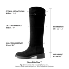 Women's Knee-High Buckle Strap Riding Boots - Black Suede - View 5