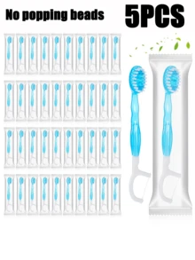 50/30/20/10pcs Disposable Mini Travel Toothbrush Set With Floss And Toothpicks, Portable Individually Wrapped, Soft Bristles, Suitable For Travel, Hotel And Home Use (No Beads), Dental, Teeth, Tooth Picks(With Storage Box) - Baby Blue - View 8